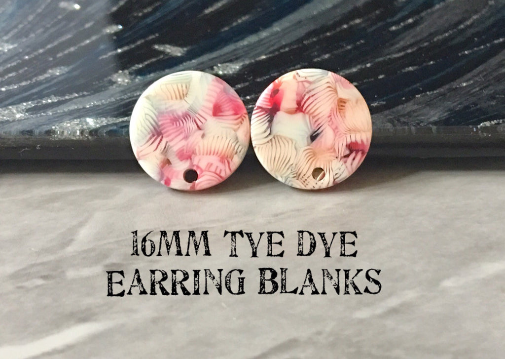16mm Tye Dye round post earring circle blanks drop stud earring, silver  dangle DIY earring mod making round coral pink blue earrings floral